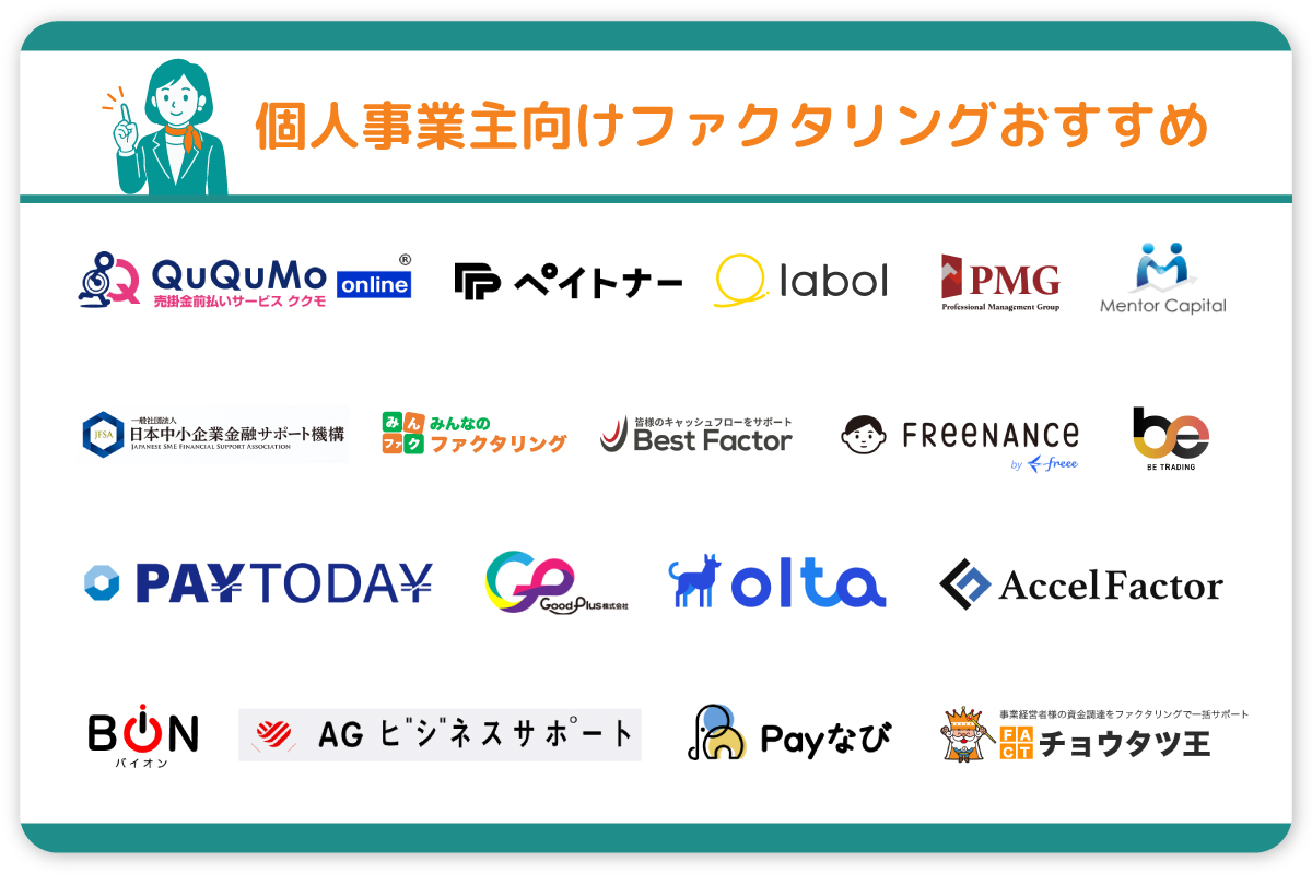 個人事業主向けファクタリング人気サービス比較