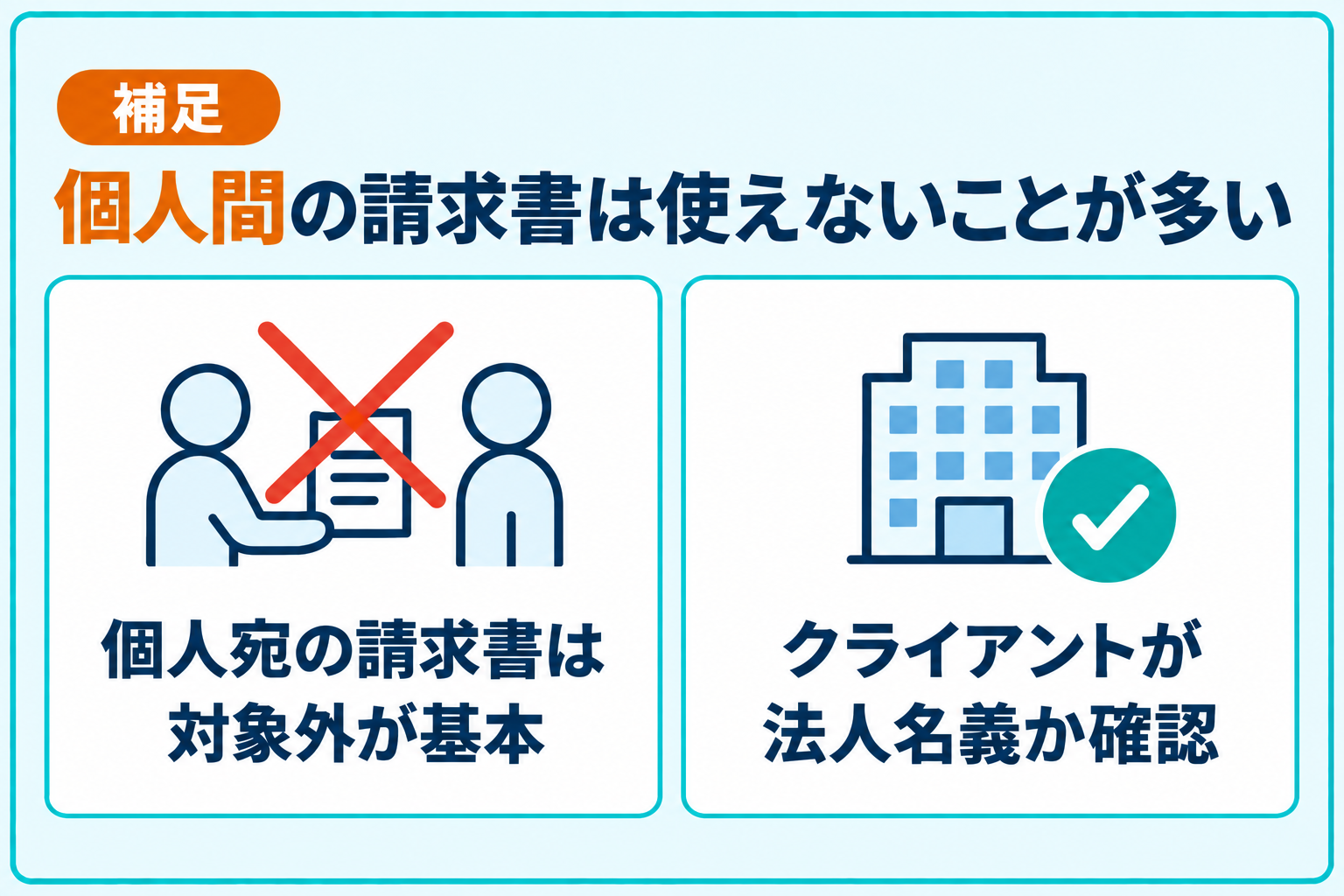 個人間の請求書は使えないことがほとんどであることを説明したイラスト
