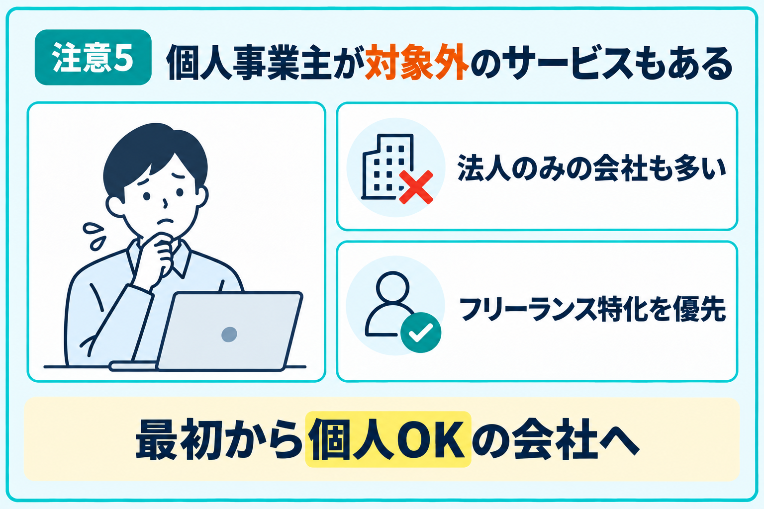 個人事業主やフリーランスが対象外のサービスもあることを説明したイラスト