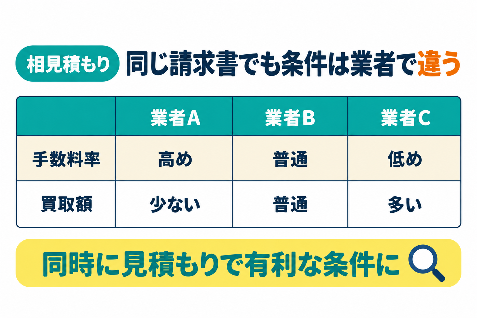 ファクタリング会社選びに迷ったら相見積もりが便利なことを説明したイラスト